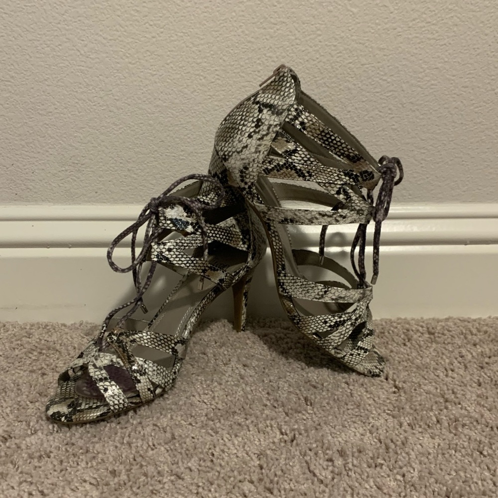 Snakeskin print lace-up heels size 9